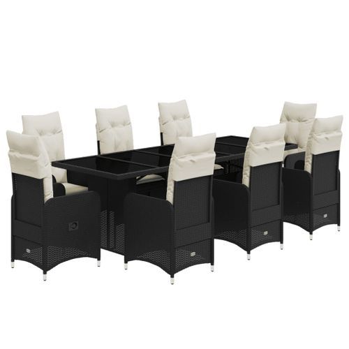 Ensemble de bistro de jardin 9 pcs coussins noir poly rotin - Photo n°2; ?>