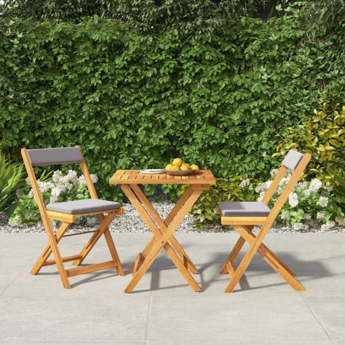 Ensemble de bistro pliable 3 pcs avec coussins Acacia solide - Photo n°2; ?>