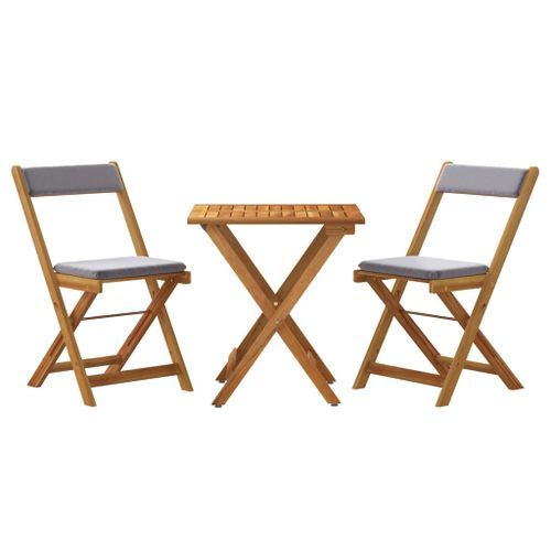 Ensemble de bistro pliable 3 pcs avec coussins Acacia solide - Photo n°3; ?>