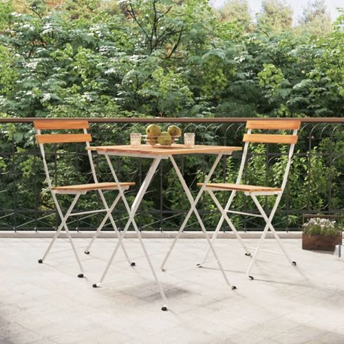 Ensemble de bistro pliable 3 pcs Bois d'acacia solide et acier - Photo n°2; ?>