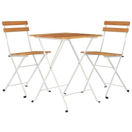 Ensemble de bistro pliable 3 pcs Bois d'acacia solide et acier - Photo n°3; ?>