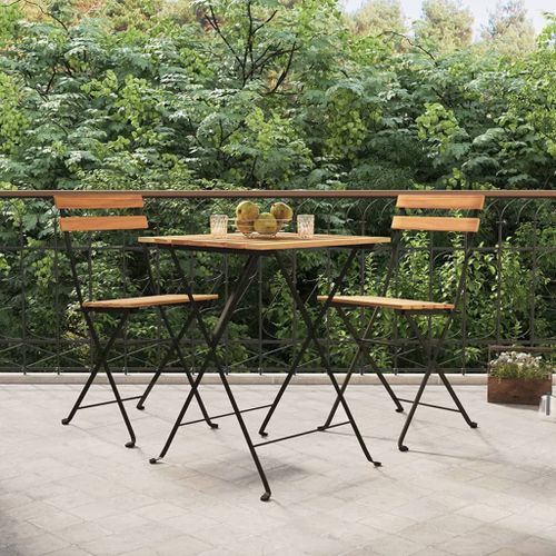 Ensemble de bistro pliable 3 pcs Bois de teck massif et acier - Photo n°2; ?>