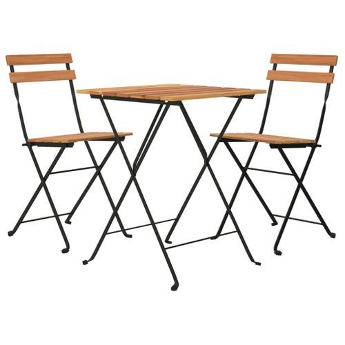 Ensemble de bistro pliable 3 pcs Bois de teck massif et acier - Photo n°3; ?>