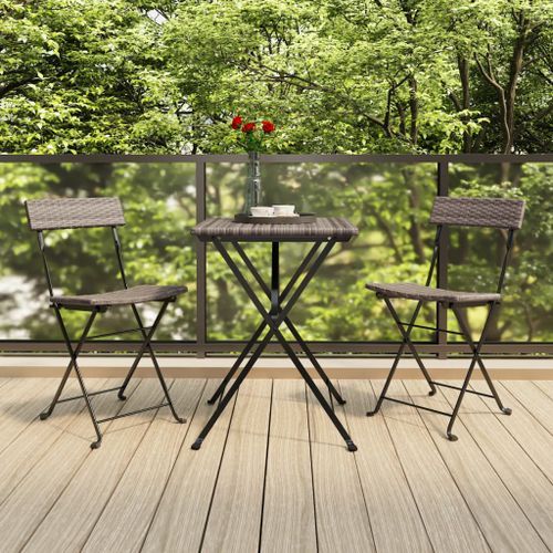 Ensemble de bistro pliable 3 pcs Gris Résine tressée - Photo n°2; ?>