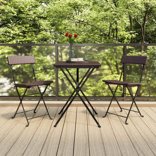 Ensemble de bistro pliable 3 pcs Marron Résine tressée - Photo n°2; ?>