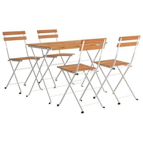 Ensemble de bistro pliable 5 pcs Bois d'acacia solide et acier - Photo n°3; ?>