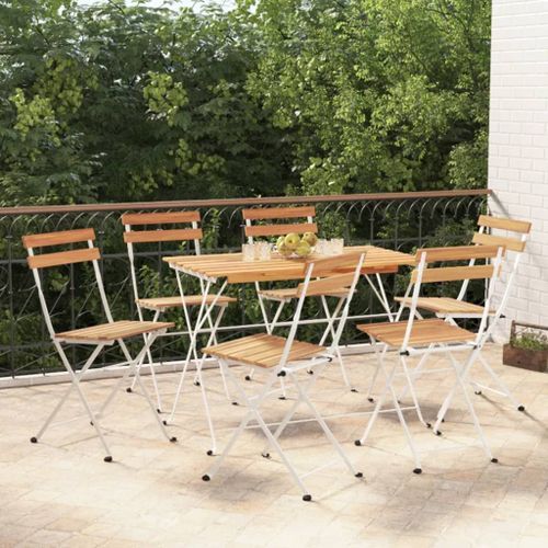 Ensemble de bistro pliable 7 pcs bois d'acacia solide et acier - Photo n°2; ?>