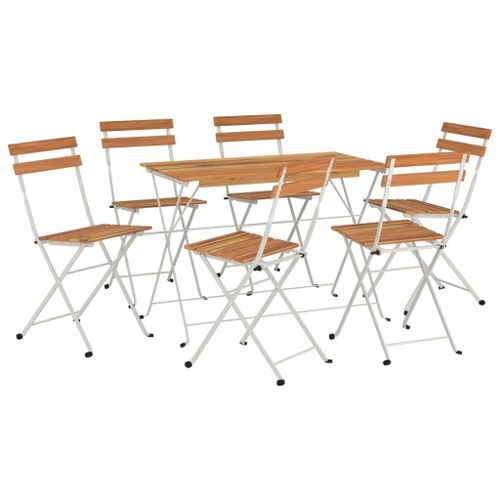 Ensemble de bistro pliable 7 pcs bois d'acacia solide et acier - Photo n°3; ?>