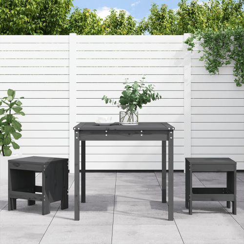 Ensemble de bistrot de jardin 3 pcs gris bois de pin massif - Photo n°2; ?>