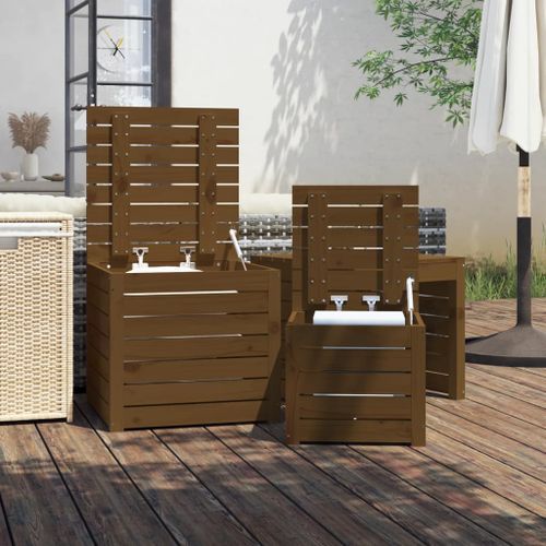 Ensemble de boîtes de jardin 3 pcs marron miel bois pin massif - Photo n°3; ?>