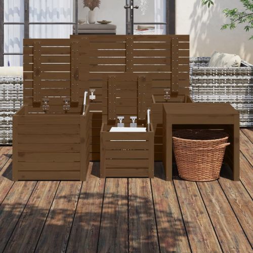 Ensemble de boîtes de jardin 4 pcs marron miel bois pin massif - Photo n°3; ?>