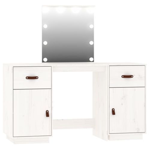 Ensemble de coiffeuse avec LED Blanc Bois de pin solide - Photo n°2; ?>