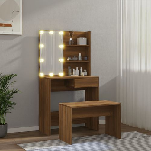 Ensemble de coiffeuse avec LED Chêne marron Bois d'ingénierie - Photo n°3; ?>