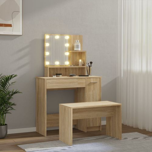 Ensemble de coiffeuse avec LED Chêne sonoma Bois d'ingénierie - Photo n°3; ?>