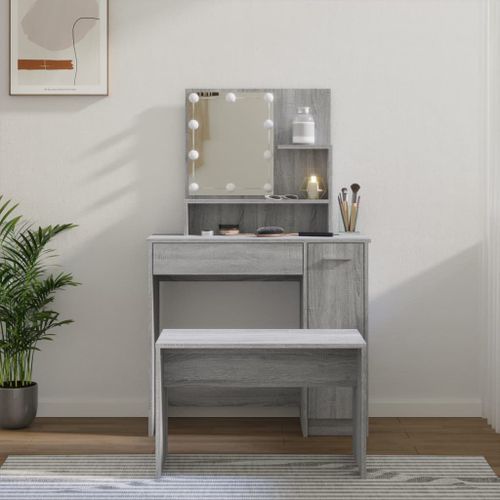 Ensemble de coiffeuse avec LED Sonoma gris Bois d'ingénierie - Photo n°2; ?>