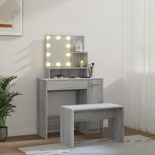 Ensemble de coiffeuse avec LED Sonoma gris Bois d'ingénierie - Photo n°3; ?>