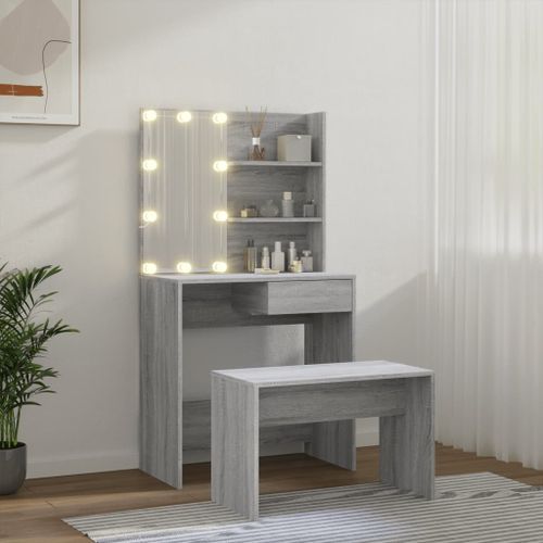 Ensemble de coiffeuse avec LED Sonoma gris Bois d'ingénierie - Photo n°3; ?>