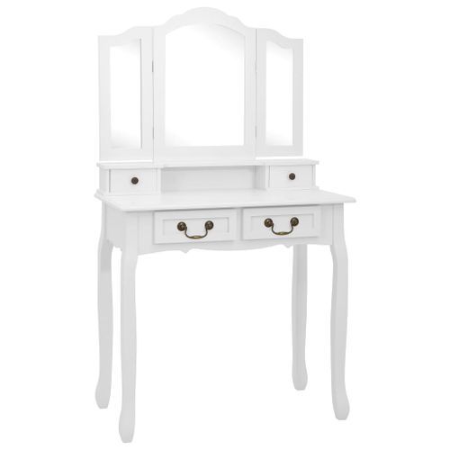 Ensemble de coiffeuse avec tabouret Blanc 80x69x141cm Paulownia - Photo n°2; ?>