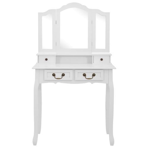 Ensemble de coiffeuse avec tabouret Blanc 80x69x141cm Paulownia - Photo n°3; ?>