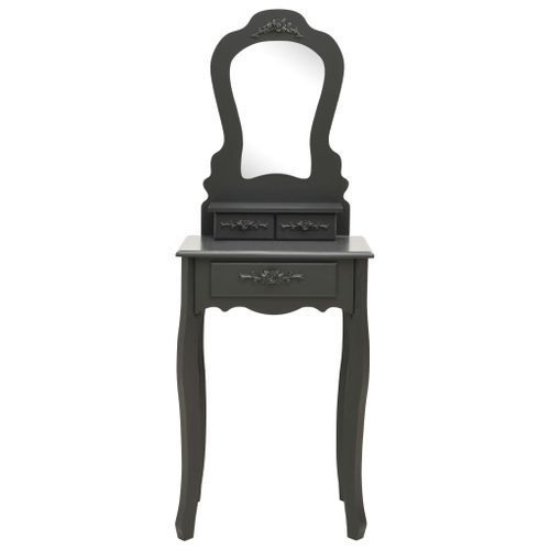 Ensemble de coiffeuse avec tabouret Gris 50x59x136 cm Paulownia - Photo n°3; ?>