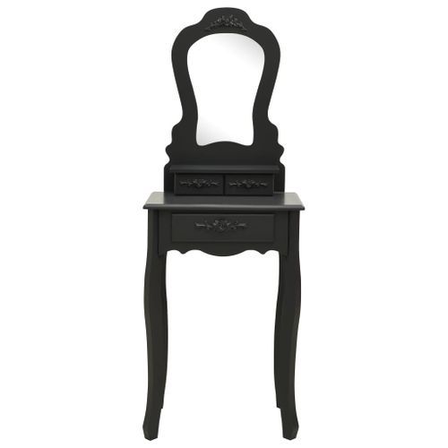 Ensemble de coiffeuse avec tabouret Noir 50x59x136 cm Paulownia - Photo n°3; ?>