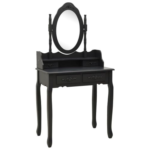 Ensemble de coiffeuse avec tabouret Noir 75x69x140 cm Paulownia - Photo n°2; ?>