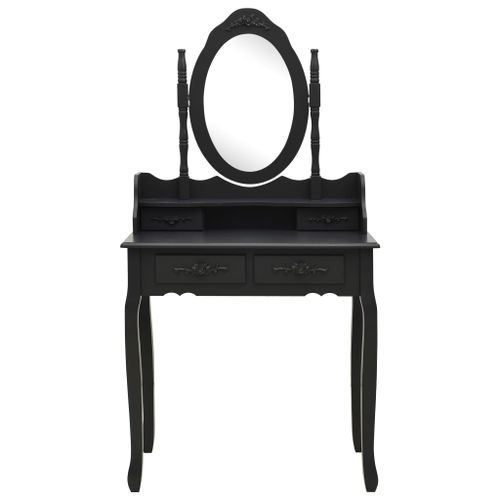 Ensemble de coiffeuse avec tabouret Noir 75x69x140 cm Paulownia - Photo n°3; ?>