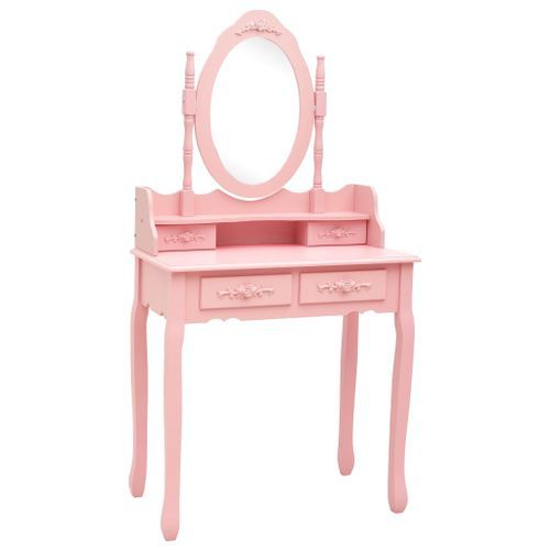 Ensemble de coiffeuse avec tabouret Rose 75x69x140 cm Paulownia - Photo n°2; ?>