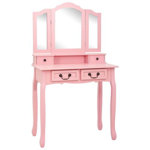 Ensemble de coiffeuse avec tabouret Rose 80x69x141 cm Paulownia - Photo n°2; ?>