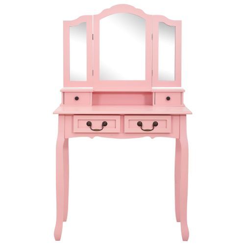 Ensemble de coiffeuse avec tabouret Rose 80x69x141 cm Paulownia - Photo n°3; ?>