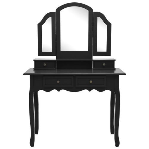 Ensemble de coiffeuse et tabouret Noir 100x40x146 cm Paulownia - Photo n°3; ?>