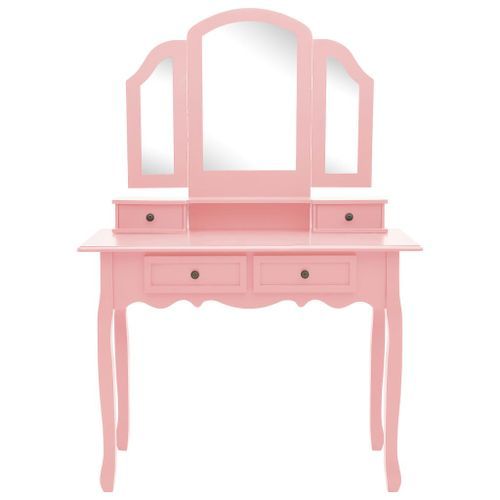 Ensemble de coiffeuse et tabouret Rose 100x40x146 cm Paulownia - Photo n°3; ?>