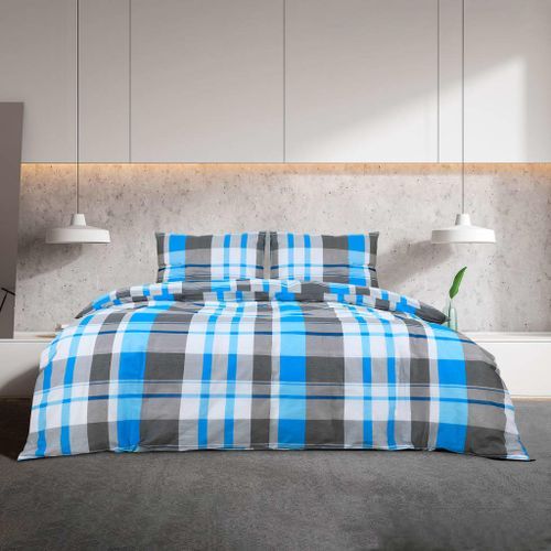 Ensemble de housse de couette Bleu et gris 140x200 cm Coton - Photo n°3; ?>