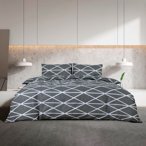 Ensemble de housse de couette Gris 200x200 cm Coton 3 - Photo n°3; ?>