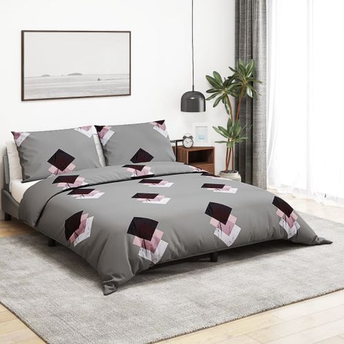 Ensemble de housse de couette Gris 200x200 cm Coton - Photo n°2; ?>