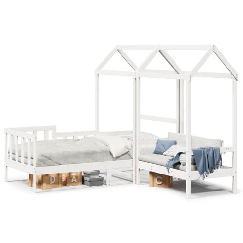 Ensemble de lit de jour et de banc avec toit sans matelas blanc - Photo n°2; ?>
