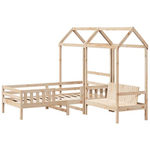 Ensemble de lit et de banc avec toit 75x190 cm bois pin massif - Photo n°2; ?>