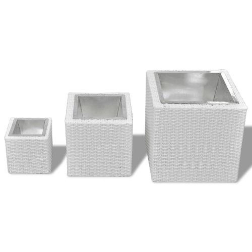 Ensemble de lit surélevée carré 3 pcs Rotin Blanc - Photo n°3; ?>