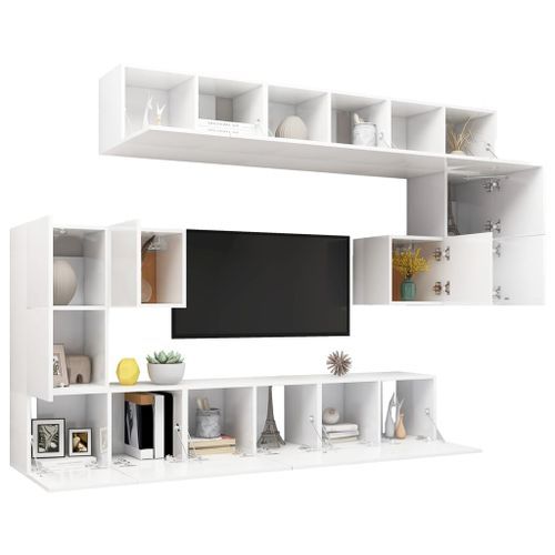 Ensemble de meuble TV 10 pcs Blanc brillant - Photo n°3; ?>