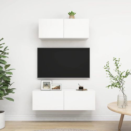 Ensemble de meuble TV 2 pcs Blanc 3 - Photo n°2; ?>