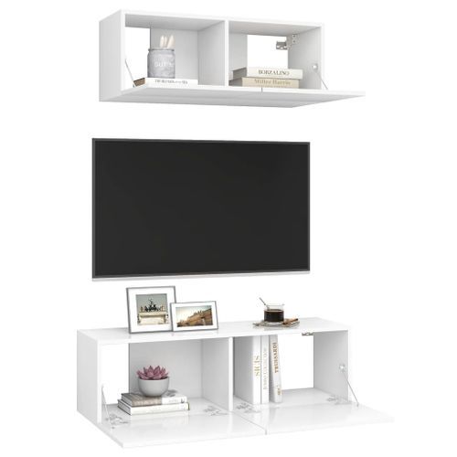 Ensemble de meuble TV 2 pcs Blanc 3 - Photo n°3; ?>