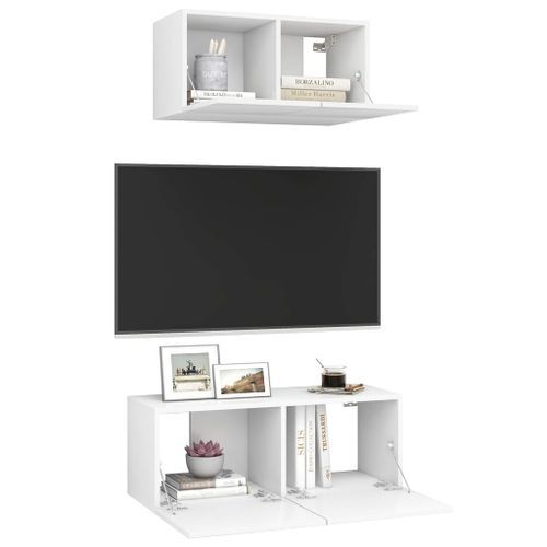 Ensemble de meuble TV 2 pcs Blanc 2 - Photo n°3; ?>