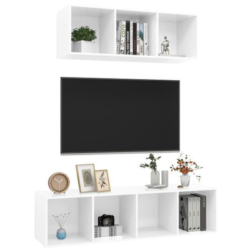 Ensemble de meuble TV 2 pcs Blanc brillant 3 - Photo n°3; ?>