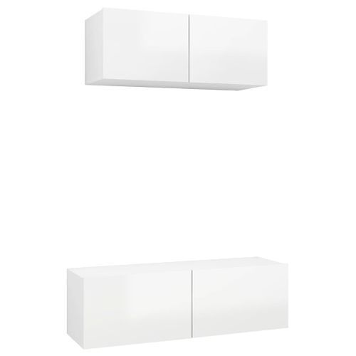 Ensemble de meuble TV 2 pcs Blanc brillant 2 - Photo n°2; ?>