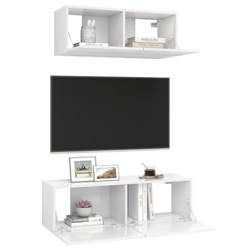 Ensemble de meuble TV 2 pcs Blanc brillant 2 - Photo n°3; ?>