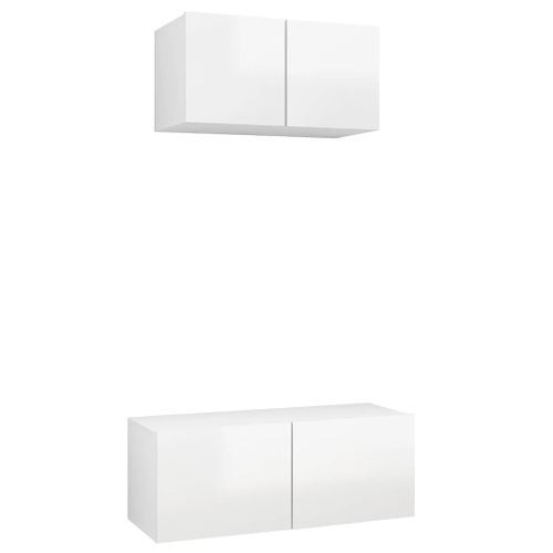 Ensemble de meuble TV 2 pcs Blanc brillant - Photo n°2; ?>