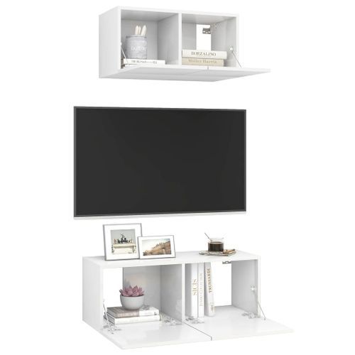 Ensemble de meuble TV 2 pcs Blanc brillant - Photo n°3; ?>