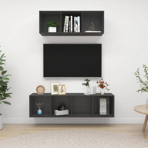 Ensemble de meuble TV 2 pcs Gris 2 - Photo n°2; ?>