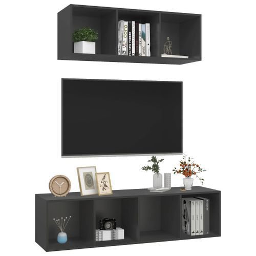 Ensemble de meuble TV 2 pcs Gris 2 - Photo n°3; ?>