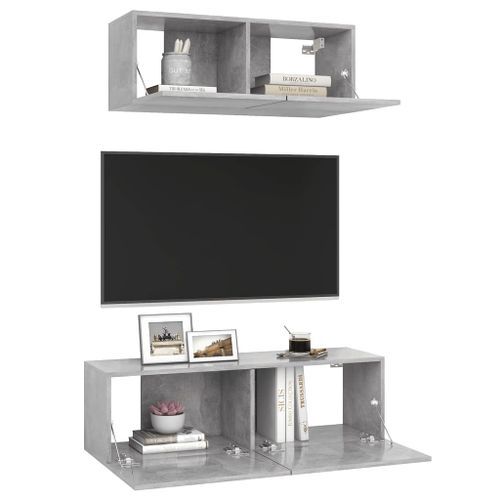 Ensemble de meuble TV 2 pcs Gris béton 2 - Photo n°3; ?>